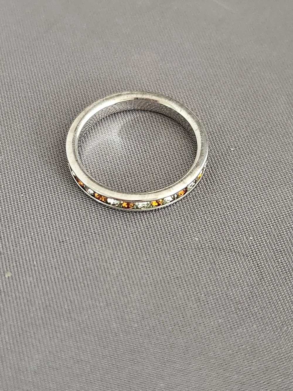 Silver Band Ring with Amber And Clear Channel-Set Stones